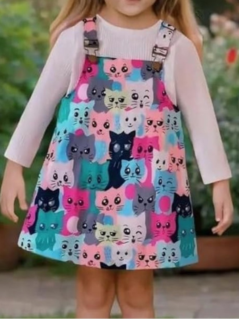 SHEIN Multicolor Cat Print Pinafore Dress